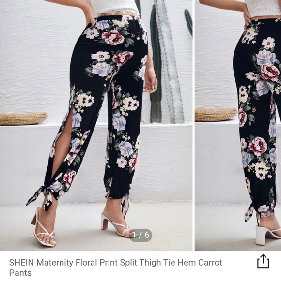 Women's maternity floral print split thigh tie pants size L - Picture 7 of 10